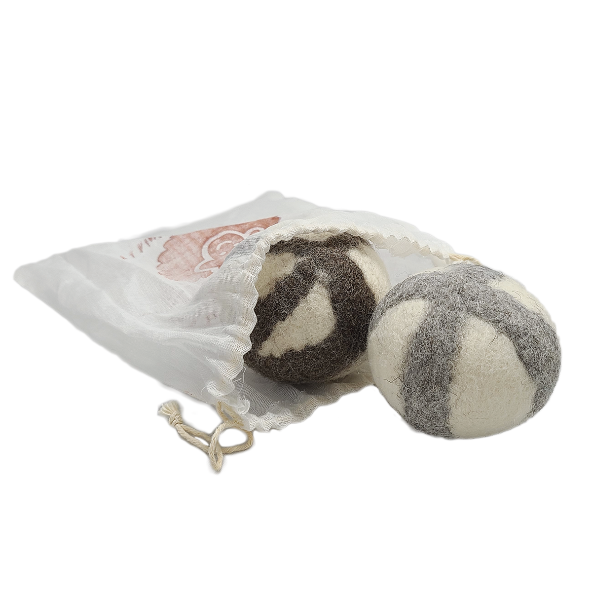 "Meow" Catnip Infused Wool Balls - Set of 2 in a cotton pouch